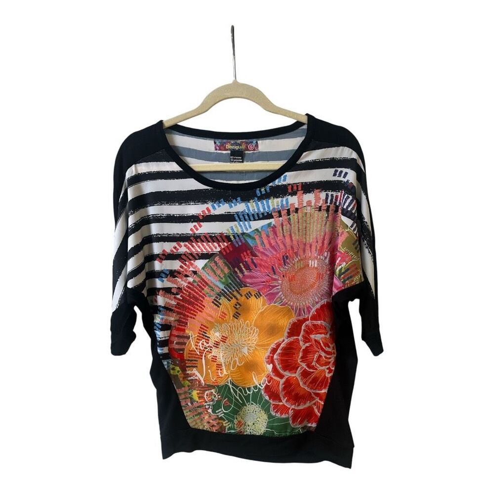 Desigual top with stripes and bold floral pattern sz S